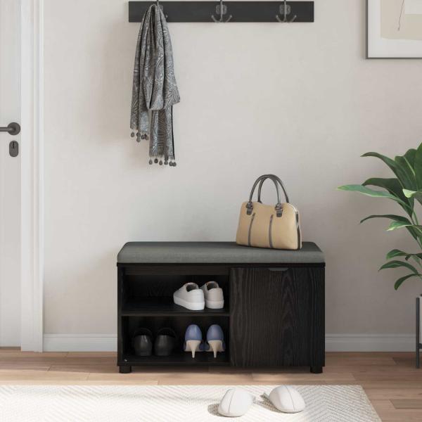 Flurbank mit Kissen Uni Schwarz Eichen-Optik 80 x 38 x 46 cm