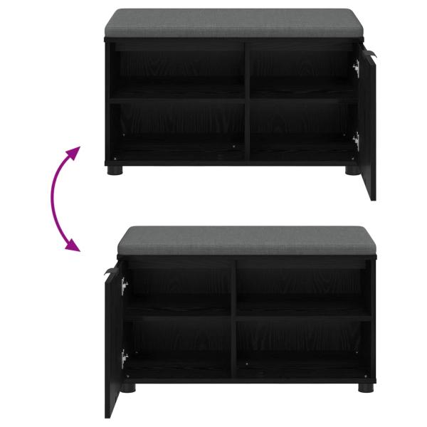 Flurbank mit Kissen Uni Schwarz Eichen-Optik 80 x 38 x 46 cm