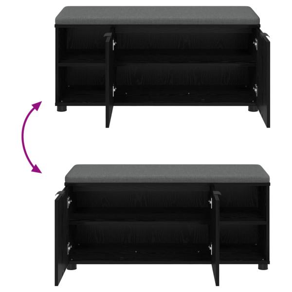 Flurbank mit Kissen Uni Schwarz Eichen-Optik 100 x 38 x 46 cm