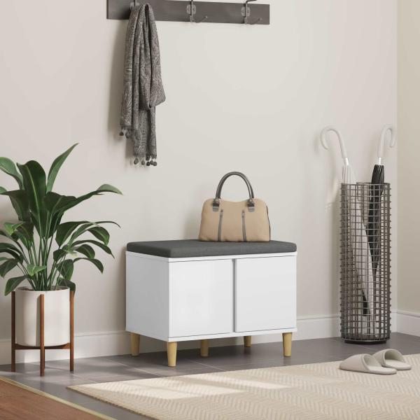 ARDEBO.de - Flurbank mit Kissen mit Speicher mit Tür Weiß 60 x 38 x 46 cm