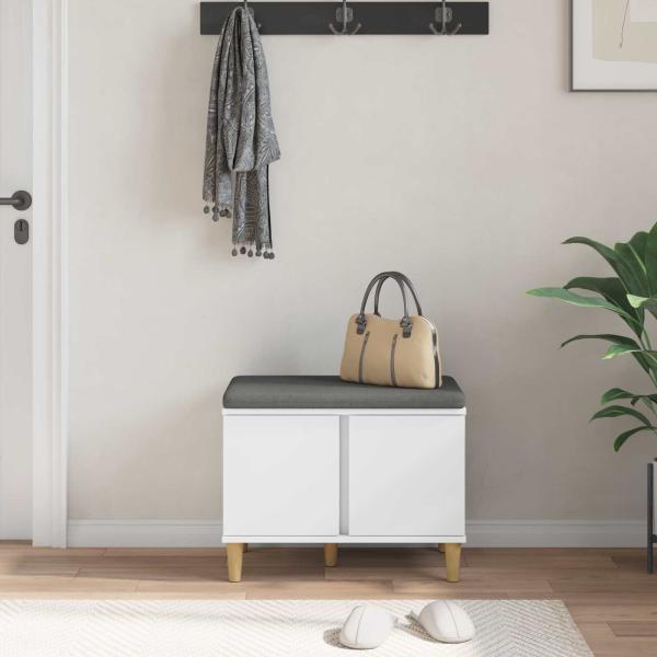Flurbank mit Kissen mit Speicher mit Tür Weiß 60 x 38 x 46 cm