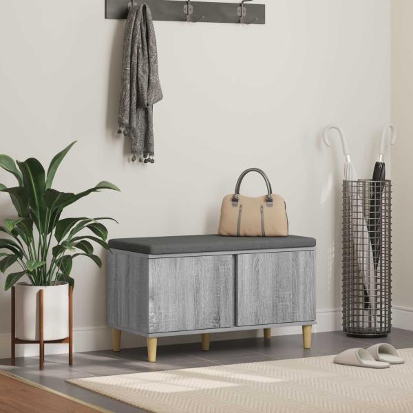 ARDEBO.de - Flurbank mit Kissen mit Speicher Graues Sonoma 60 x 38 x 46 cm