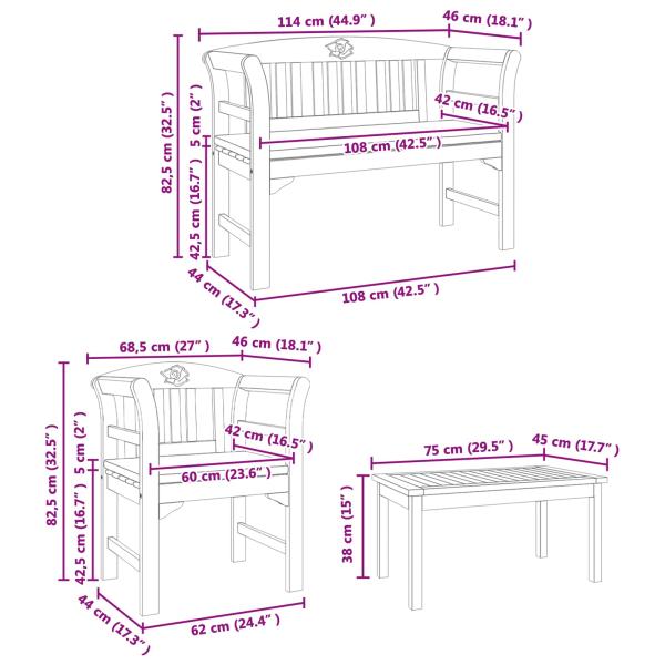Möbelset mit Kissen 3 pcs Natur Massivholz Akazie
