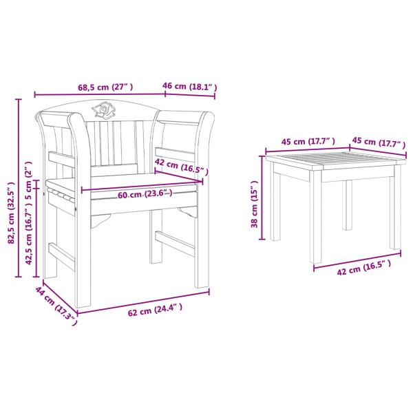 Möbelset mit Kissen 2 pcs Natur Massivholz Akazie