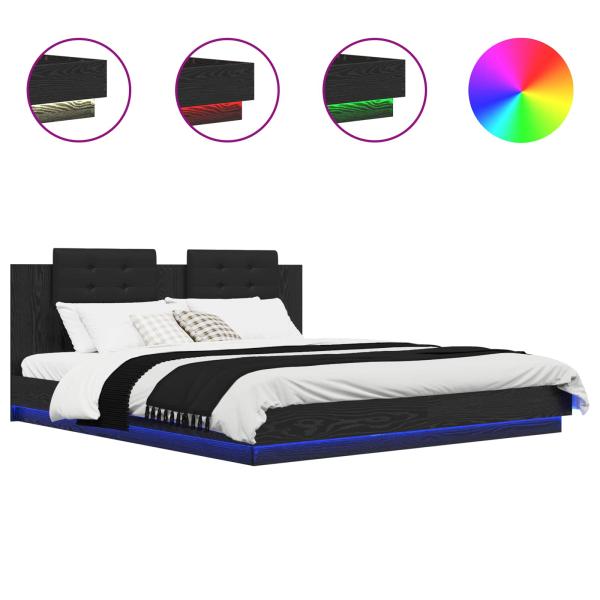 Bettgestell mit Kopfteil Schwarz Eichen-Optik 180 x 200 cm