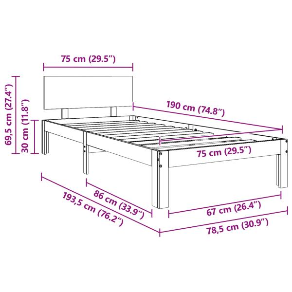 Bettrahmen Wachsbraun 70 x 190 cm Massives Kiefernholz