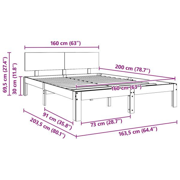 Bettrahmen Wachsbraun 160 x 200 cm Massives Kiefernholz