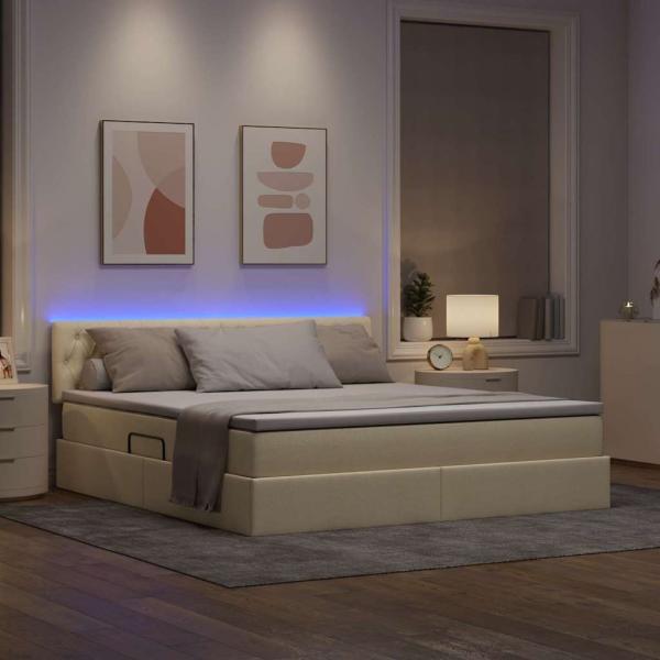 Bett mit Stauraum und LED Creme 160 x 200 cm Polyester