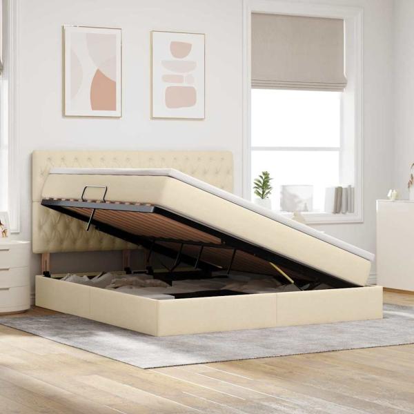 Bett mit Stauraum und LED Creme 160 x 200 cm Polyester