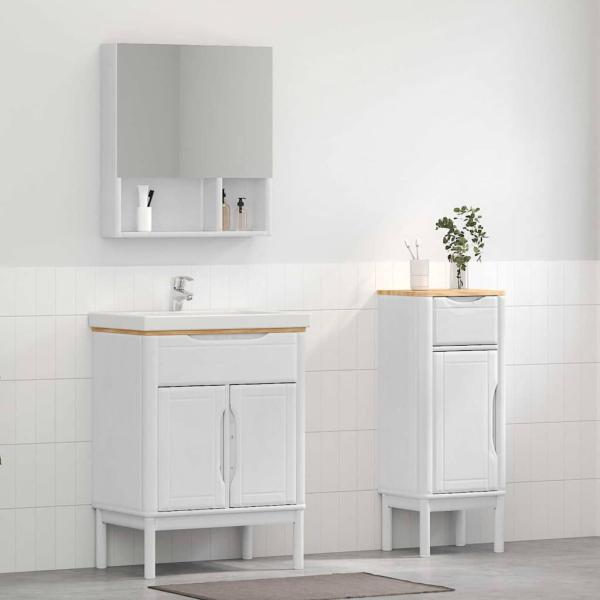 ARDEBO.de - Badezimmermöbel-Set mit Regal 2 pcs Weiß Massives Kiefernholz