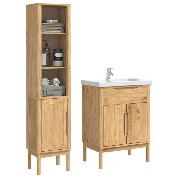 Badezimmermöbel-Set 2 pcs Wachsbraun Massives Kiefernholz
