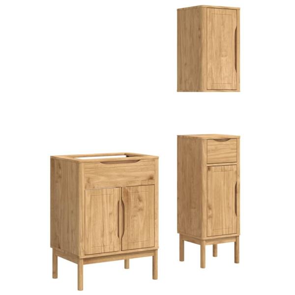 Badezimmermöbel-Set 3 pcs Wachsbraun Massives Kiefernholz