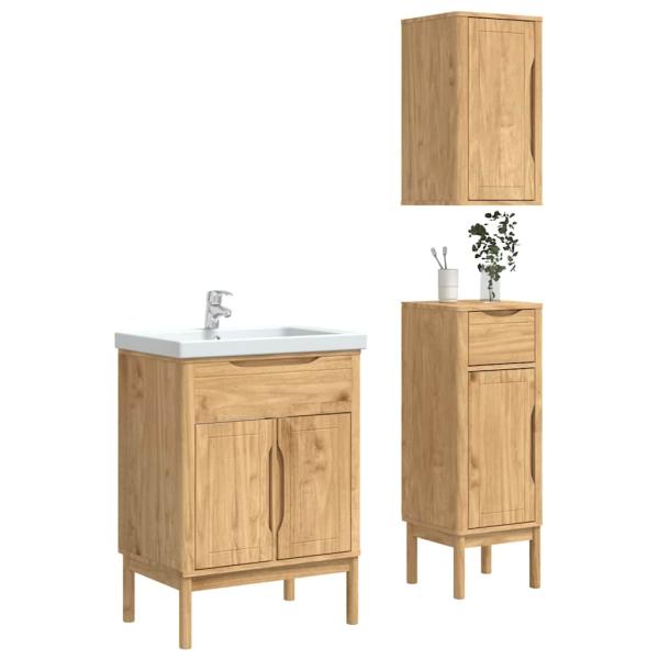Badezimmermöbel-Set 3 pcs Wachsbraun Massives Kiefernholz