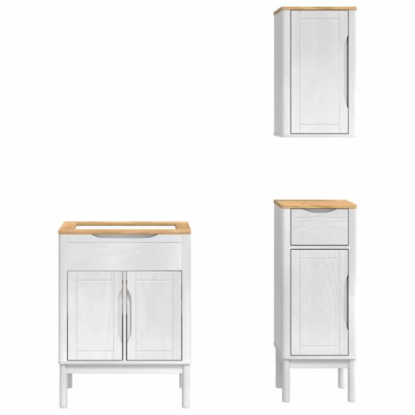 Badezimmermöbel-Set mit Regal 3 pcs Weiß Massives Kiefernholz