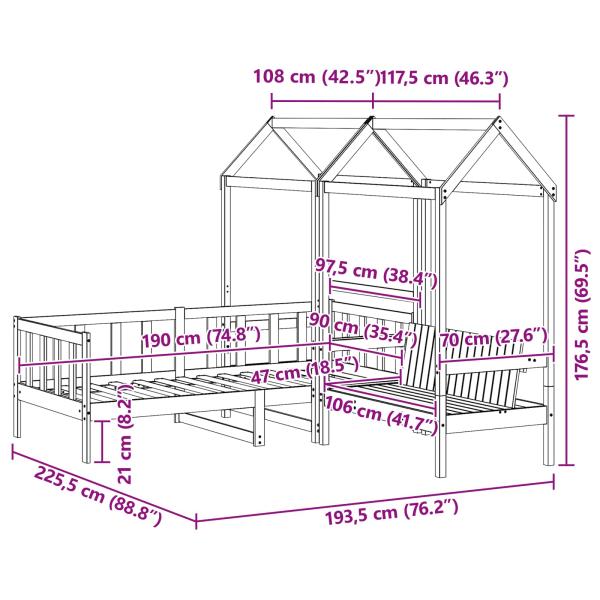 Tagesbett Set Wachsbraun Massives Kiefernholz