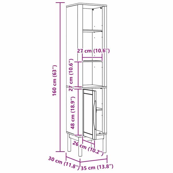 Bad hoher Schrank Wachsbraun 36 x 30 x 160 cm Massivholz Kiefer