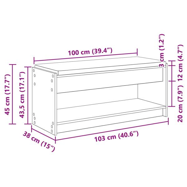 Flurbank mit Kissen mit Regal Graues Sonoma 100 x 38 x 46 cm