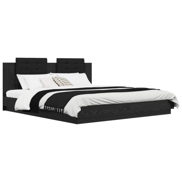 Bettgestell mit Kopfteil Schwarz Eichen-Optik 200 x 200 cm