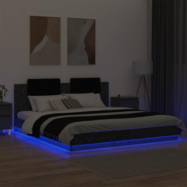 Bettgestell mit Kopfteil Schwarz Eichen-Optik 200 x 200 cm