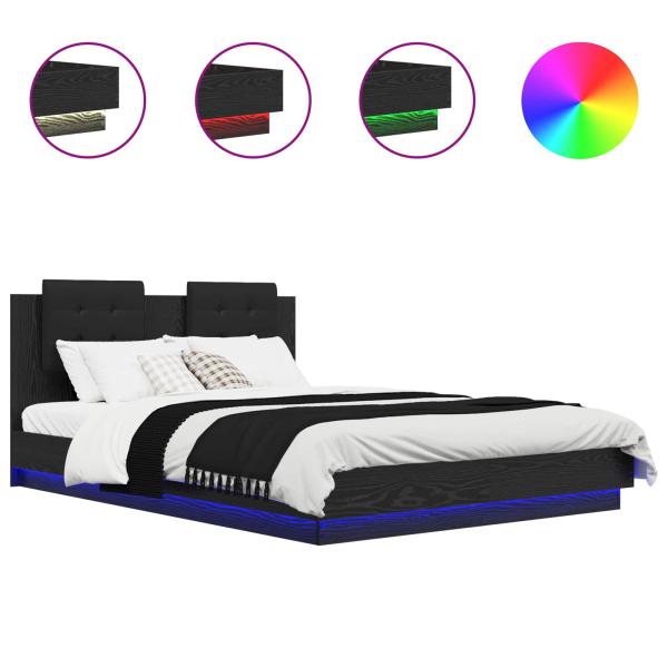 Bettgestell mit Kopfteil Schwarz Eichen-Optik 160 x 200 cm