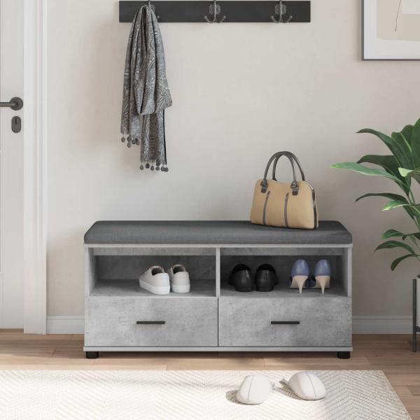 ARDEBO.de - Flurbank mit Kissen mit Schubladen Beton Grau 100 x 38 x 46 cm