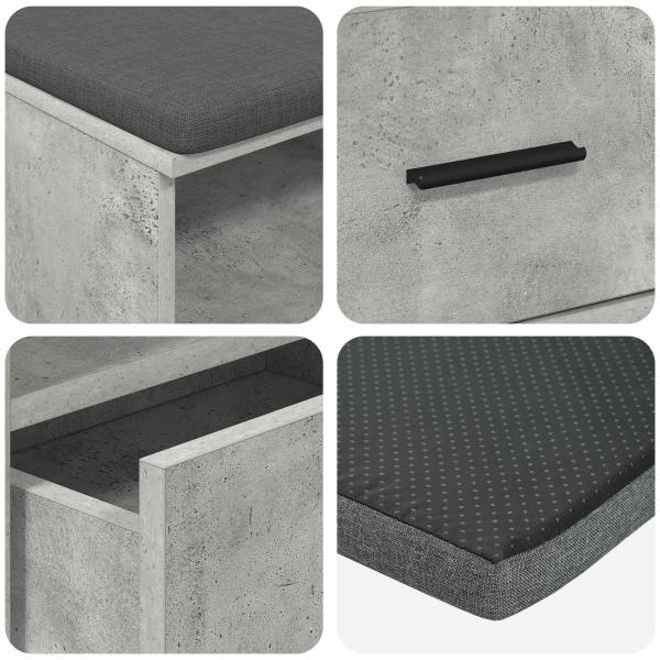 Flurbank mit Kissen mit Schubladen Beton Grau 100 x 38 x 46 cm