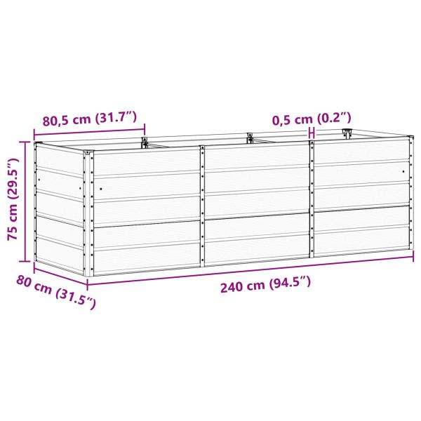 Pflanzkübel Elfenbein 240 x 80 x 75 cm Stahl