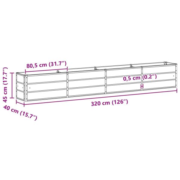 Pflanzkübel Hellgrau 320 x 40 x 45 cm Stahl