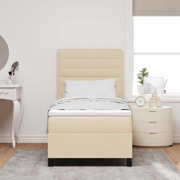 Boxspringbett mit Matratze mit Kopfteil Creme 90 x 190 cm Stoff