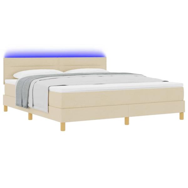 LED Boxspringbett mit Matratze mit LED Creme 180 x 200 cm Stoff
