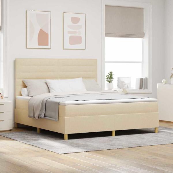 ARDEBO.de - LED Boxspringbett mit Matratze Creme 180 x 200 cm Stoff