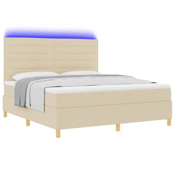 LED Boxspringbett mit Matratze Creme 180 x 200 cm Stoff