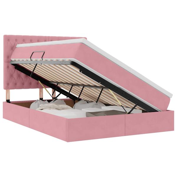 ARDEBO.de - Bett mit Stauraum und LED mit Matratze Rosa 140 x 190 cm Samt