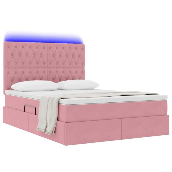 Bett mit Stauraum und LED mit Matratze Rosa 140 x 190 cm Samt