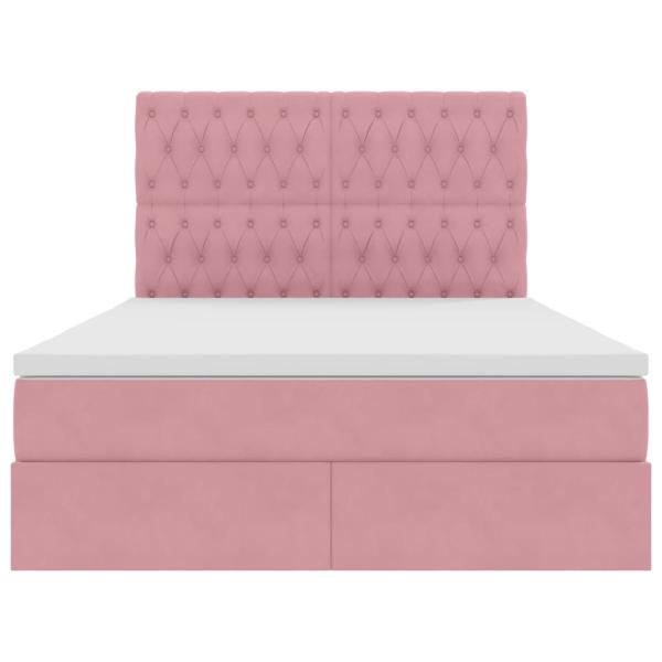 Bett mit Stauraum und LED mit Matratze Rosa 140 x 190 cm Samt