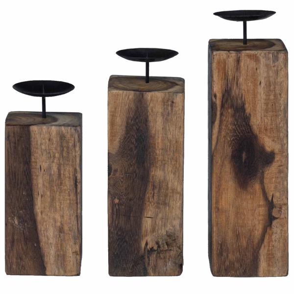 ARDEBO.de - Kerzenhalter 3 pcs Natur Massivholz Altholz