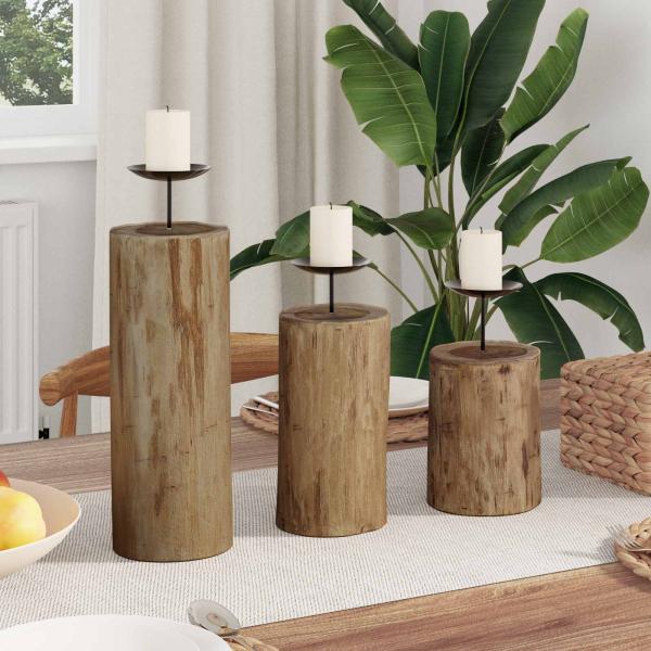 ARDEBO.de - Kerzenhalter 3 pcs Natur Massivholz Teak