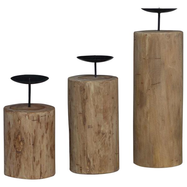 Kerzenhalter 3 pcs Natur Massivholz Teak