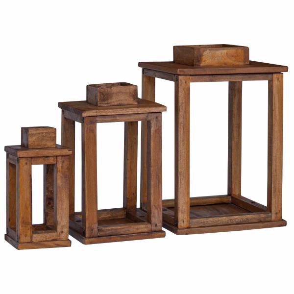 Laterne 3 pcs Natur Mahagoni Holz