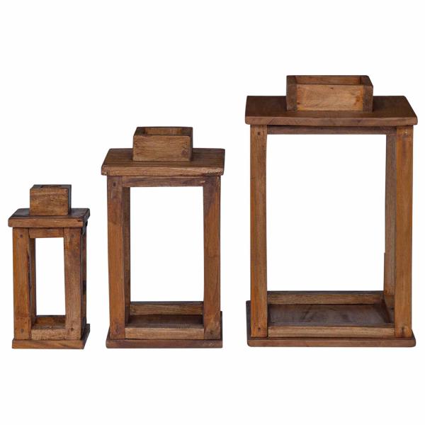 Laterne 3 pcs Natur Mahagoni Holz