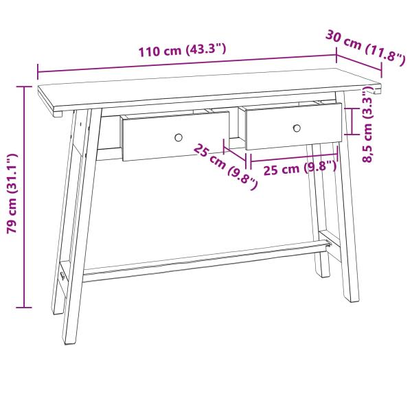 Schreibtisch Braun 110 x 30 x 79 cm Massives Mahagoni Holz