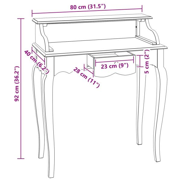 Schreibtisch Weiß 80 x 40 x 92 cm Massives Mahagoni Holz