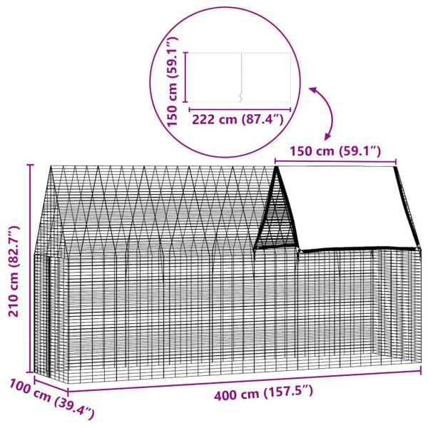 Hasenkäfig Silber 400 x 100 x 210 cm Verzinkter Stahl