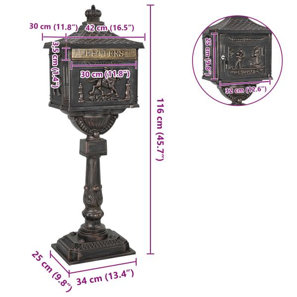 Stehender Briefkasten Bronze 42,5 x 29,5 x 117 cm Gussaluminium