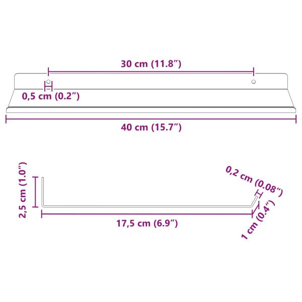 ARDEBO.de - Wandregal mit Regal Wandmontiert 2 pcs Schwarz 40 x 18 x 2,5 cm