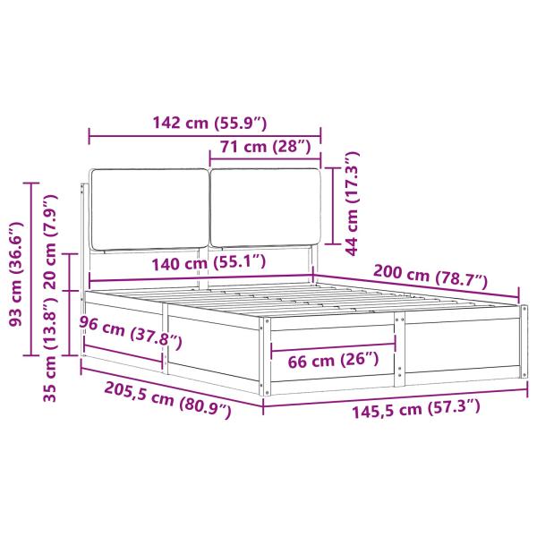 Bettgestell mit gepolstertem Kopfteil Taupe 135 x 190 cm