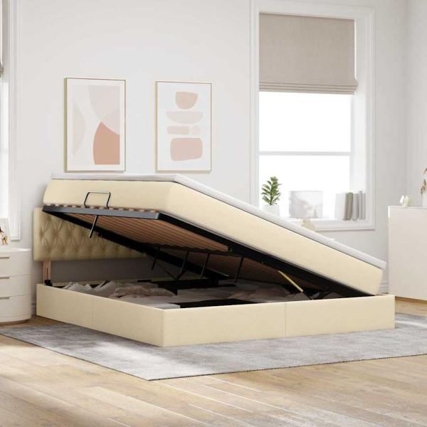 LED-Speicherbett mit Matratze Creme 180 x 200 cm Stoff