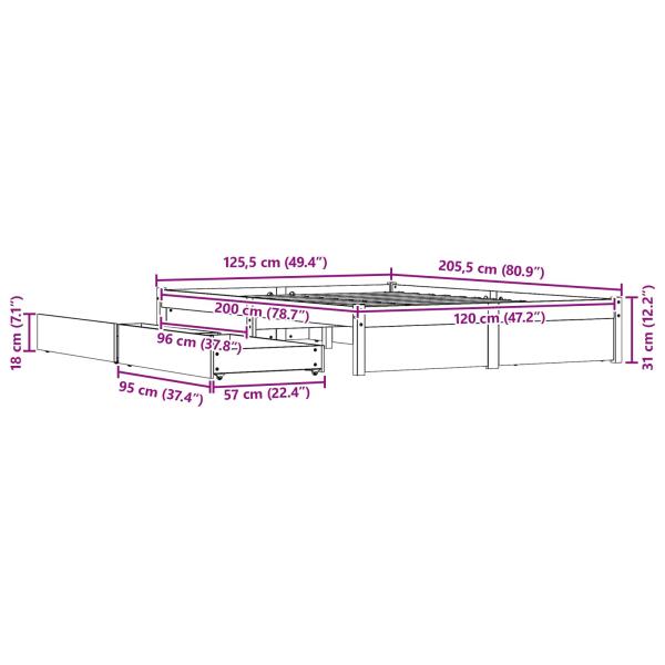 Bettrahmen Wachsbraun 120 x 200 cm Massivholz Kiefer