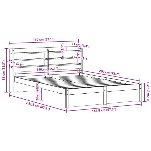 Bettrahmen mit Kopfteil 2 pcs Wachsbraun Massivholz Kiefer