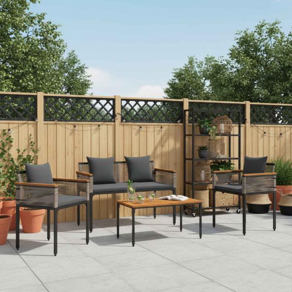 Gartenmöbel Set mit Kissen 4 pcs Grau und Dunkelgrau PE-Rattan